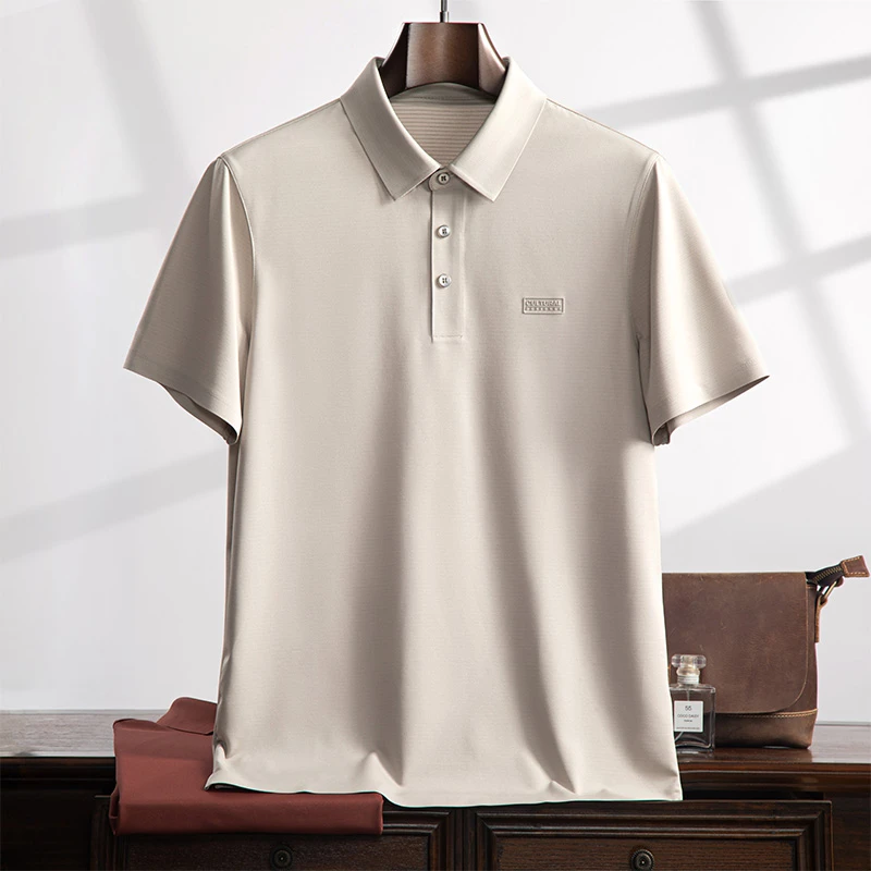 夏季新款男士桑蚕丝梭织T恤衫商务休闲高弹短袖凉感丝滑上衣