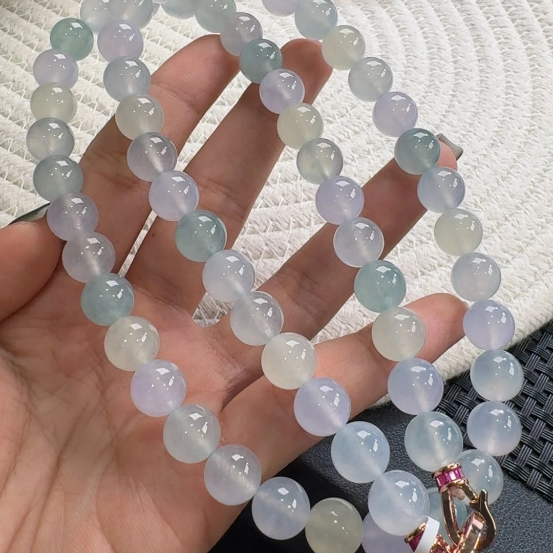 翡翠手链未镶嵌高冰马卡龙项链卡10 梦幻！