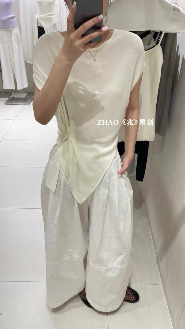 785 夏上新冰丝不规则下摆显瘦针织衫