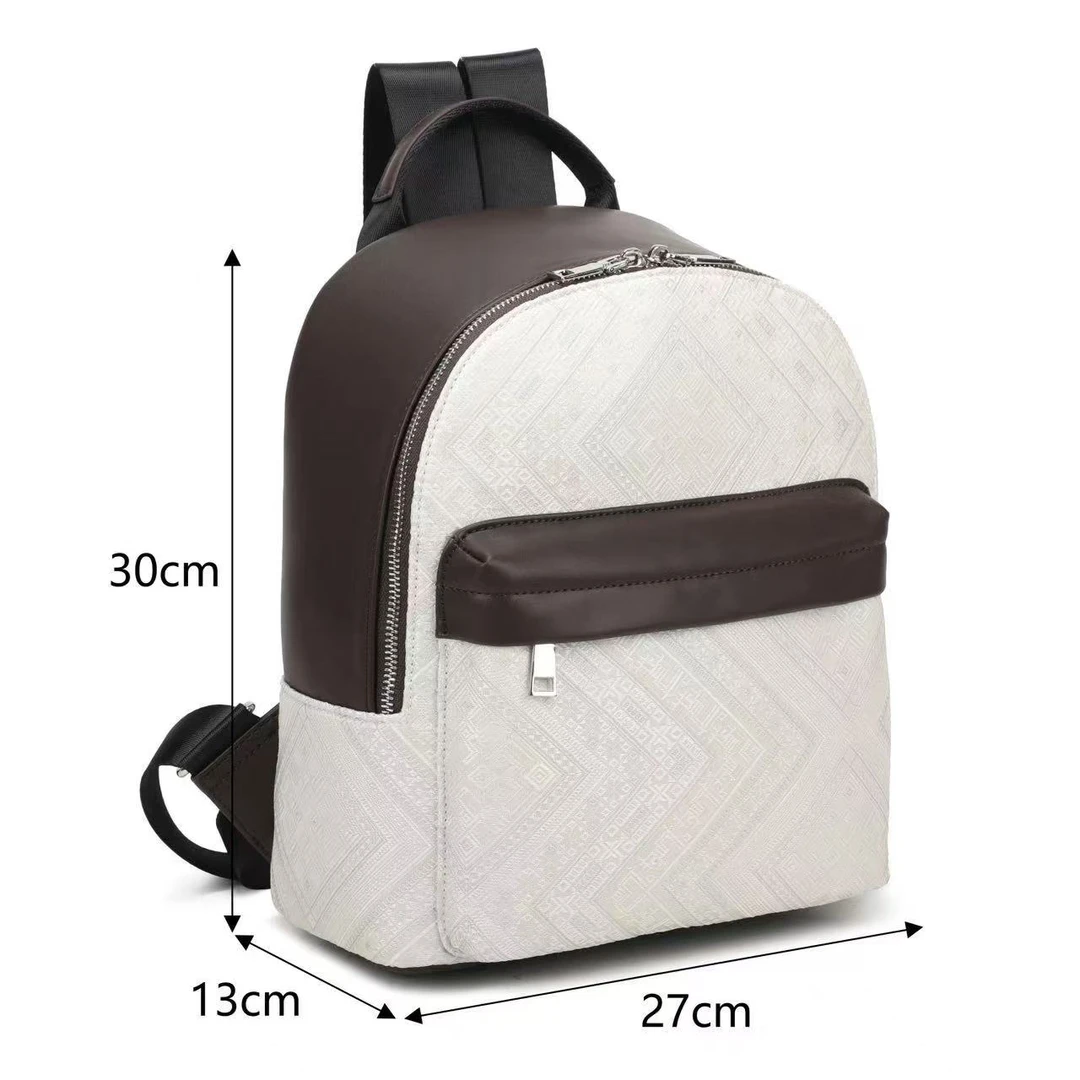 广西工美院工美臻选素白几何纹双肩包