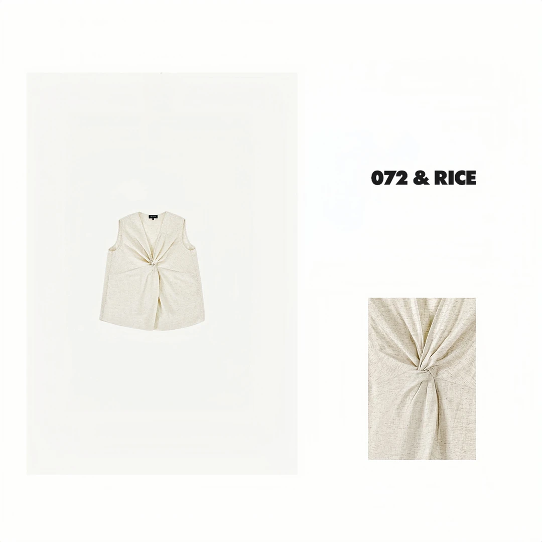 072 & RICE【扭结背心】100亚麻 夏季休闲V领扭结套头背心 W0266 FF