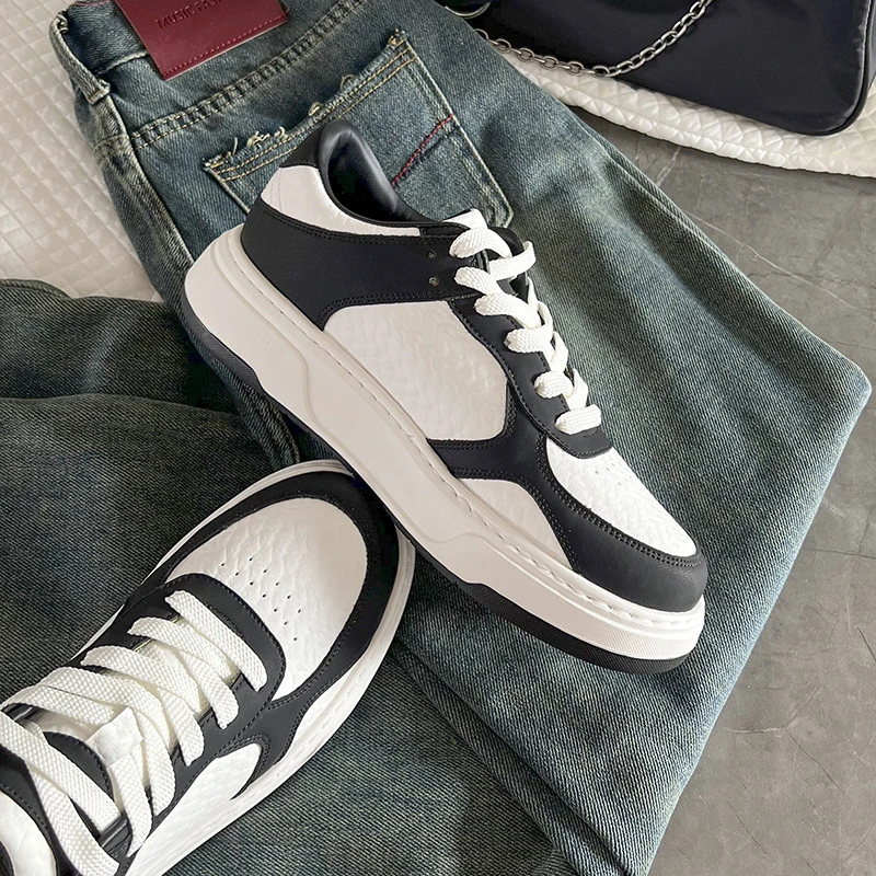 BUPAULI情侣款韩版皮复古学院风低帮车缝线增高休闲板鞋潮流厚底