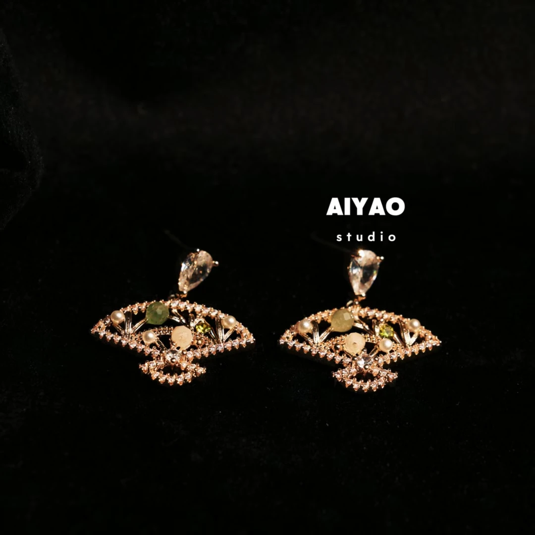 合金耳饰 【AIYAO】国风扇子耳钉B88