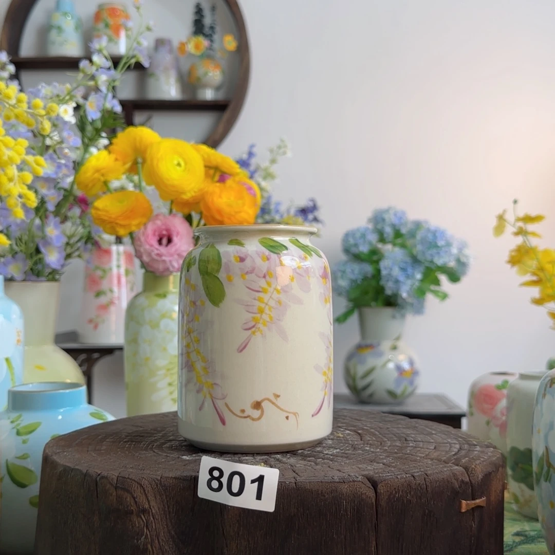 摆件景德镇手绘陶瓷小花瓶摆件无孔