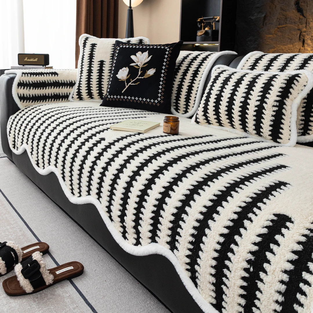 故川毛绒沙发垫2025新款高级感加厚直排防滑沙发坐垫套罩盖布巾