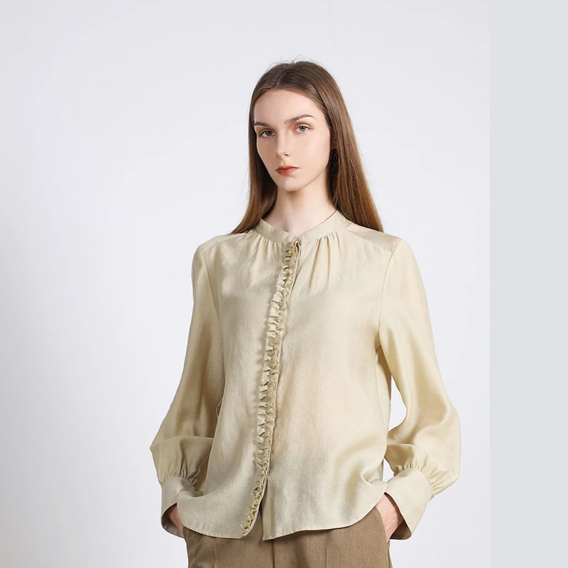 Jane express/简表达25年春新款花边衬衫时尚复古长袖CCY51003