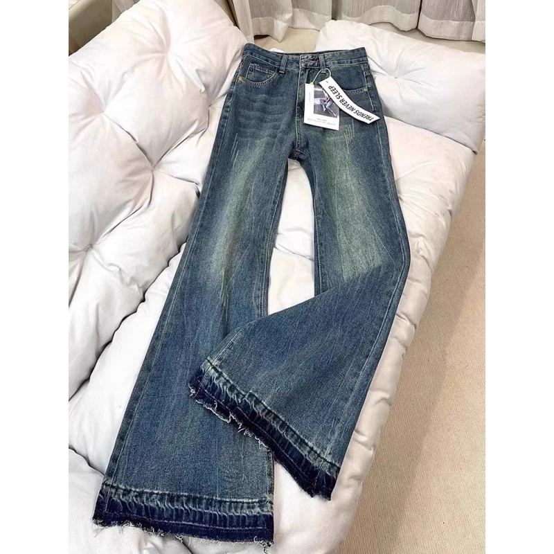 180高个子加长不贴腿微喇牛仔裤女复古高腰宽松175超长喇叭阔腿裤