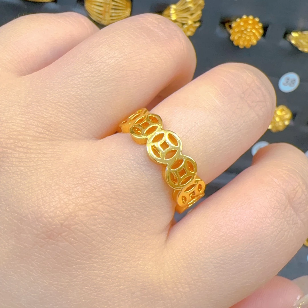 铜合金戒指 铜合金戒指 时尚简约开口可调节金色戒指80