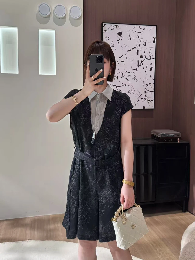 方和屿.高腰立体装饰短裤薄款中腰连体裤网红工装连体衣3268