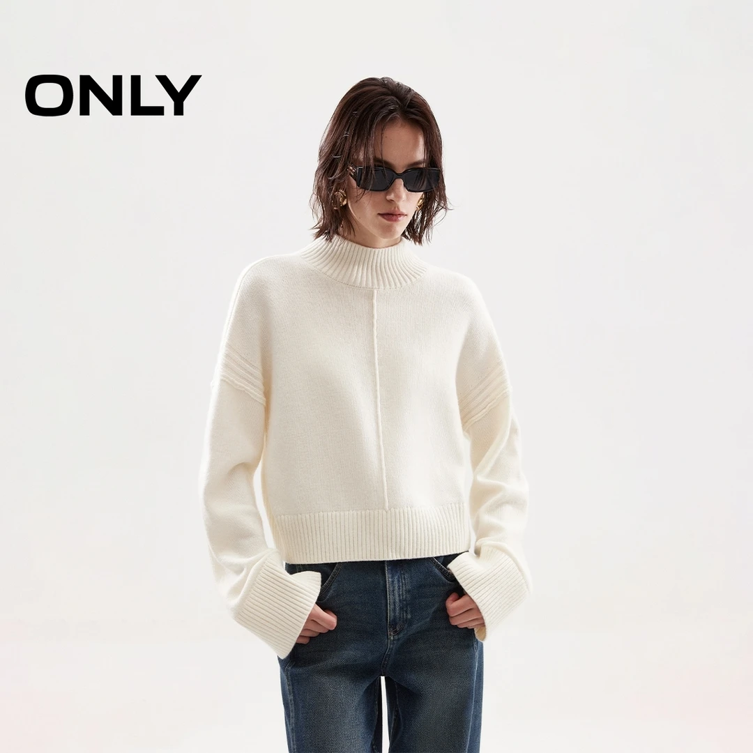 ONLY秋冬随性慵懒宽松螺纹半高领针织衫女拍照必备衣服|125313031