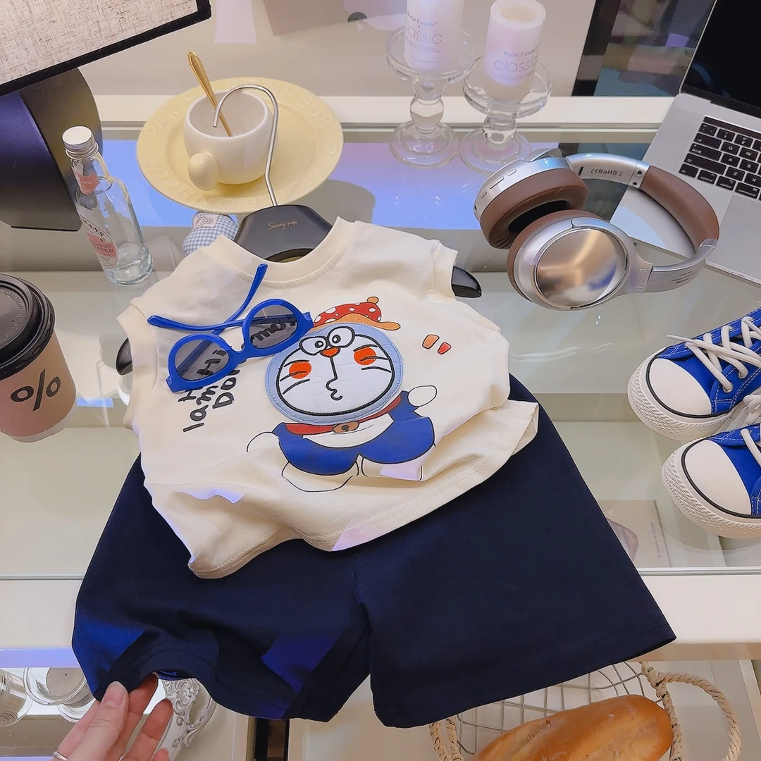男童夏装套装新款纯棉亲肤透气卡通背心短裤休闲韩版宽松两件套