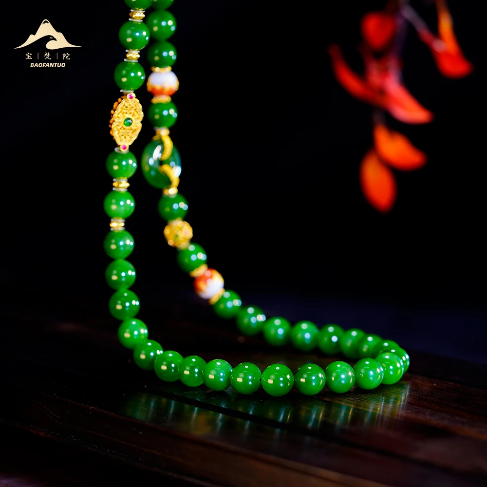 宝梵陀18k金和田玉碧玉项链【扣肉推荐】5347