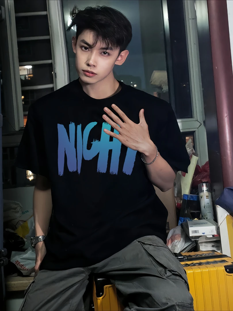 重磅夏季渐变蓝新款美式短袖T恤百搭半袖宽松潮流复古休闲圆领男