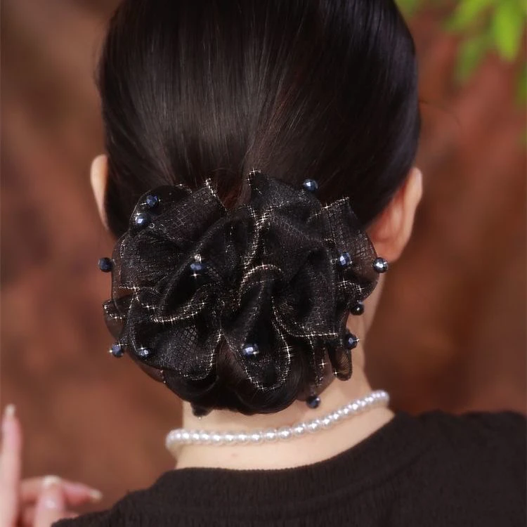 韩式绢纱透气发圈高端水晶发绳妈妈盘发头绳弹力马尾橡皮筋头花