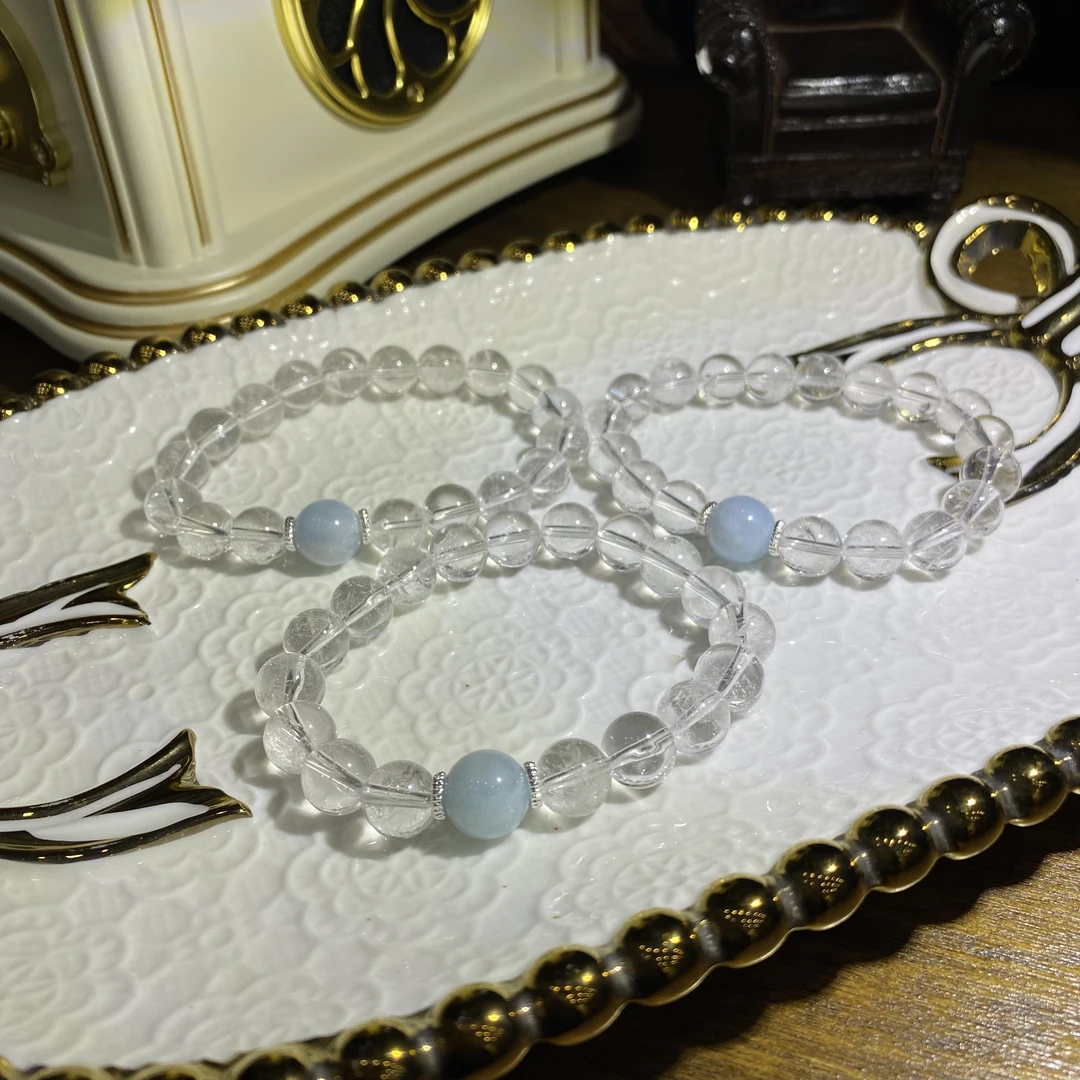 天然白水晶搭配海蓝宝设计款手链-多样性发其一C639