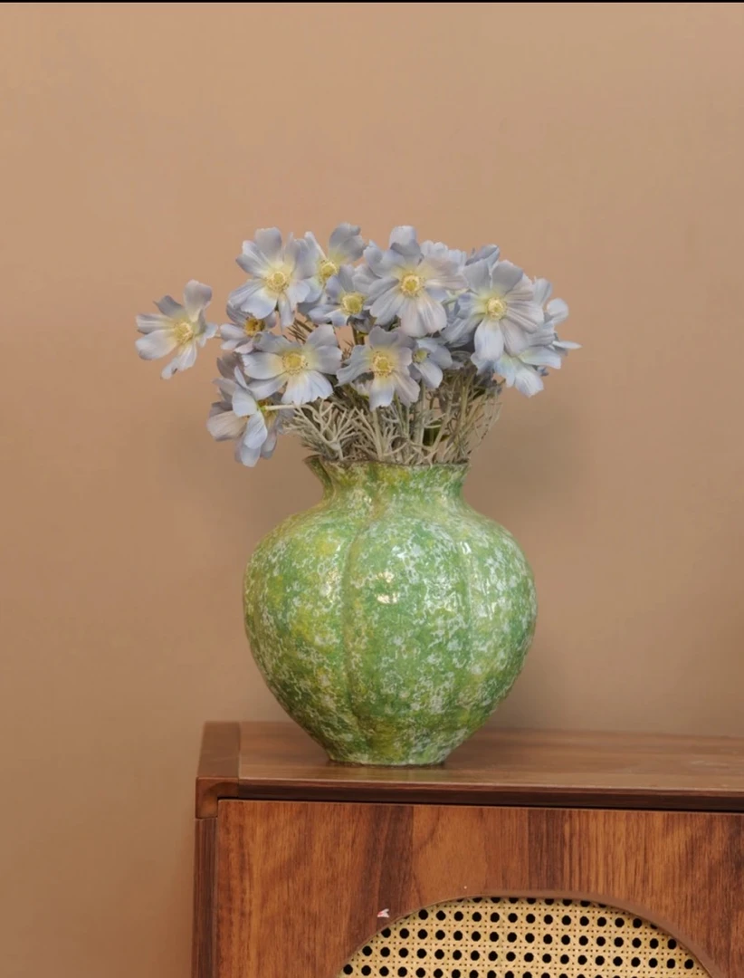 景德镇手工颜色釉青绿南瓜艺术感花瓶（高度23cm 口径15cm）