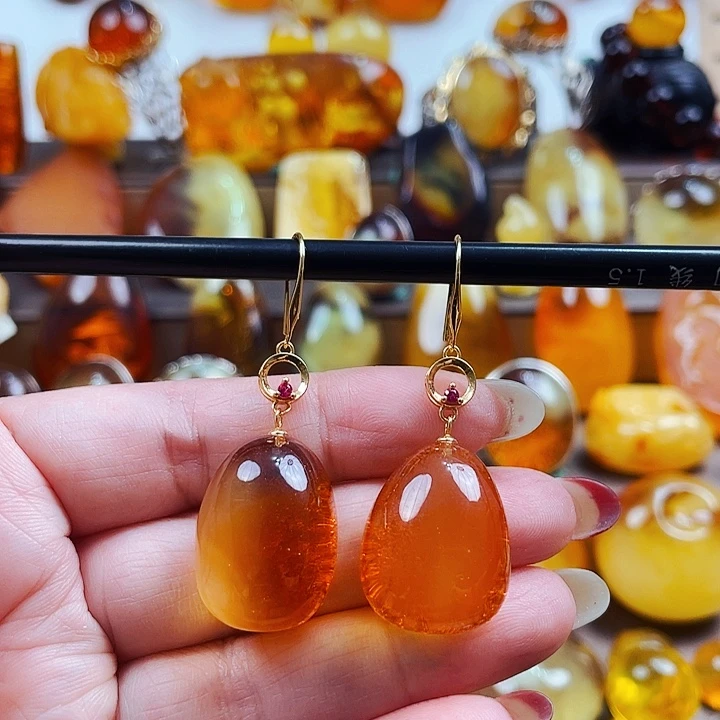 琥珀颈饰银S925镶嵌耳环