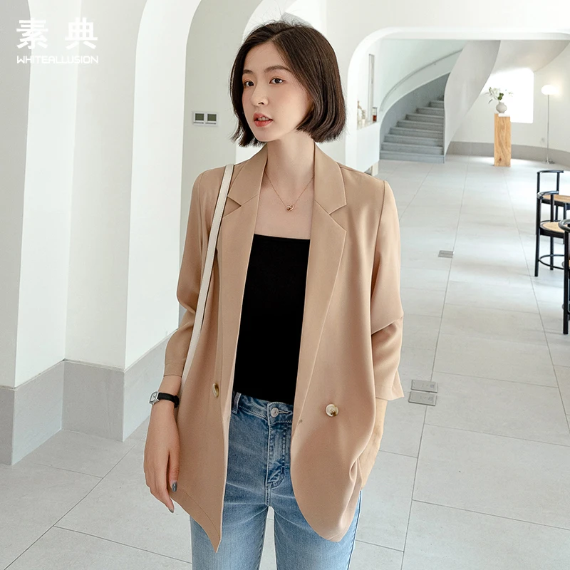 素典年中清仓【0602】小西装外套夏季韩版新款垂感雪纺短袖休闲短款