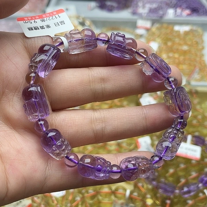 紫晶手链未镶嵌紫黄貔貅9.5