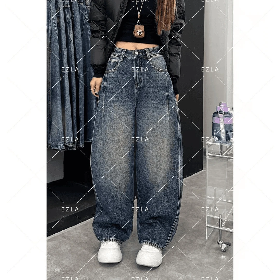 2025秋冬加绒加厚宽松时髦洋气裤氛围感穿搭百搭显瘦弯刀牛仔裤女