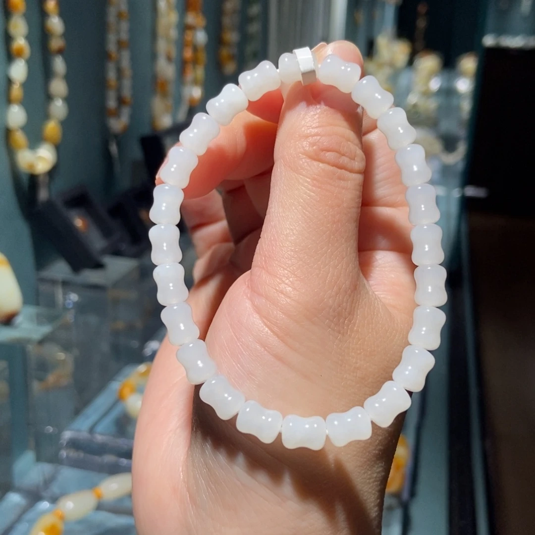 和田玉未镶嵌颈饰6*8mm骨头串