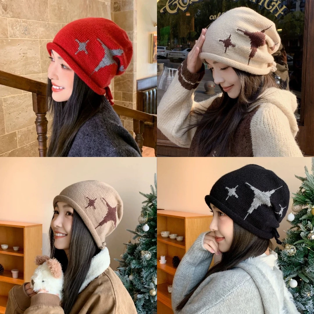 美式冷帽女士素颜百搭显脸小包头堆堆帽秋冬登山保暖川西针织帽子