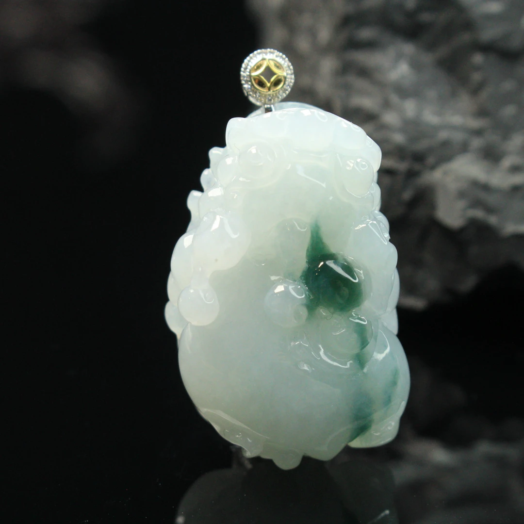 2ZB天然缅甸A货翡翠飘花貔貅吊坠/100560嘉禾臻宝