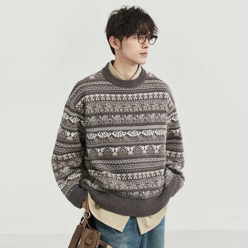 【毛衣合集】初冬针织衫男士长袖休闲复古宽松圆领秋冬提花Y441583