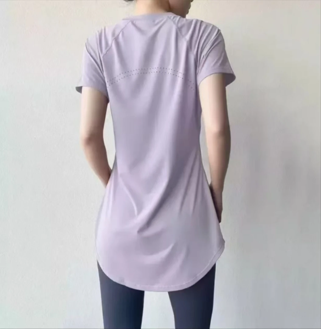 肥妞大码-显瘦宽松速干透气背孔瑜伽服短袖晨跑健身遮臀运动服