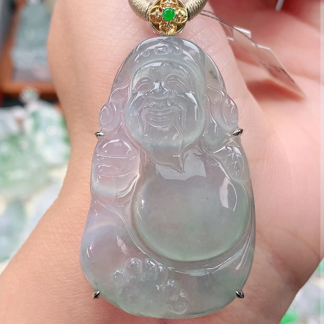 颈饰18K金镶嵌翡翠财神爷