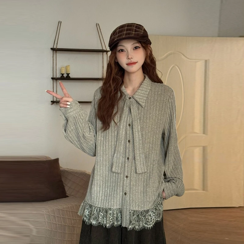 【如如】大码设计感洋气蕾丝长袖T恤女装秋季胖MM遮肉显瘦打底上衣