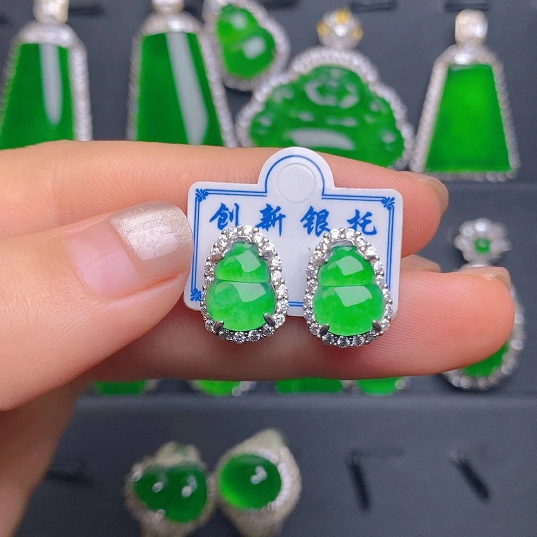 翡翠银S925镶嵌耳饰