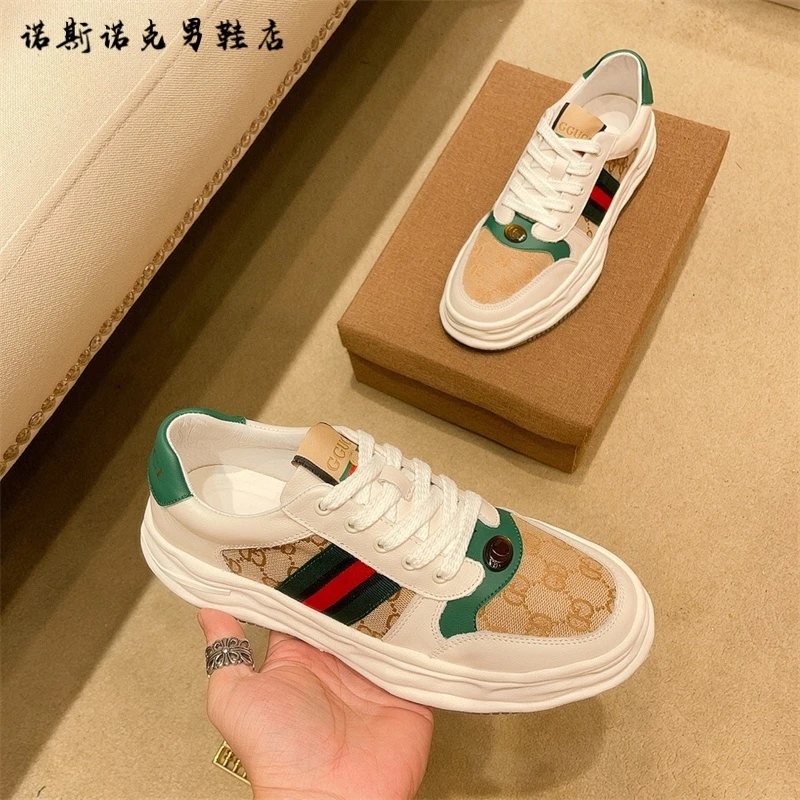 欧洲站男鞋广州2025新款爆款轻奢松糕平底舒适潮流时尚条纹休闲鞋