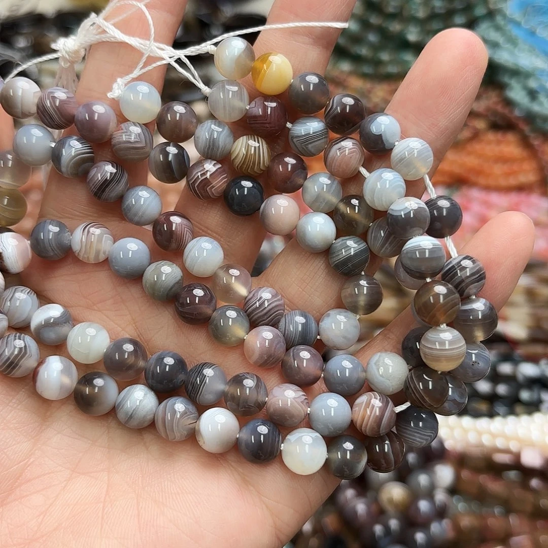 玛瑙/玉髓未镶嵌珠宝半成品卡8泼斯玛圆珠一条