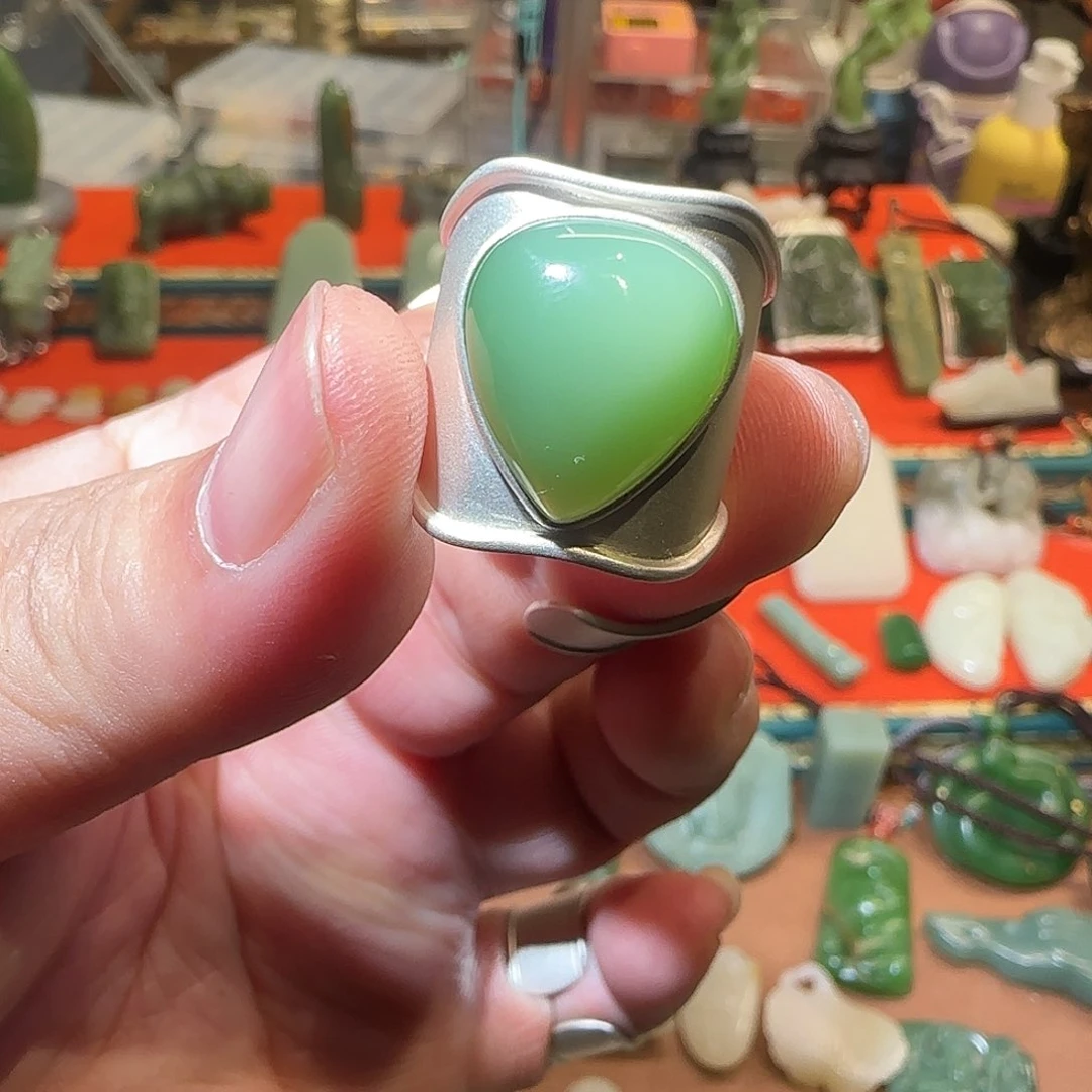 和田玉戒指银S925镶嵌