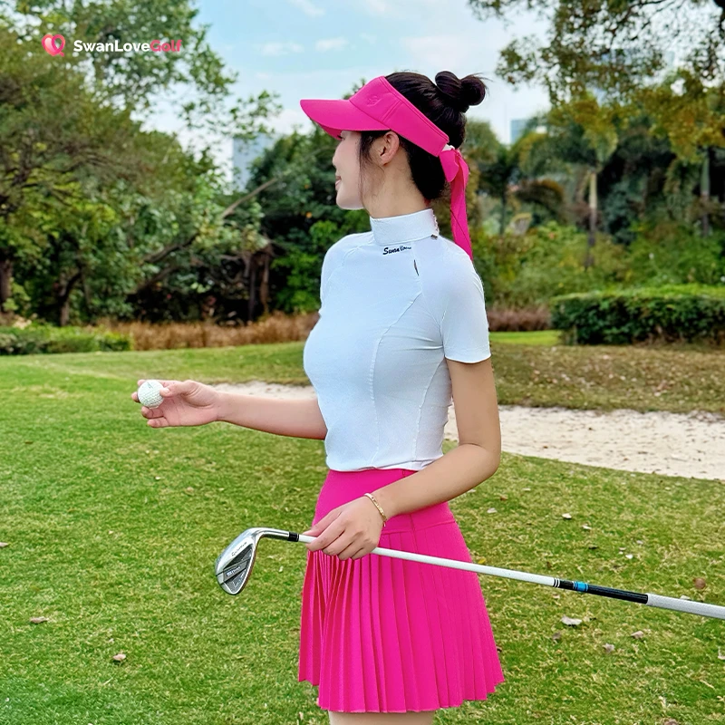 高尔夫女装春夏镂空半高领速干透气短袖T恤韩版golf高弹球服上衣