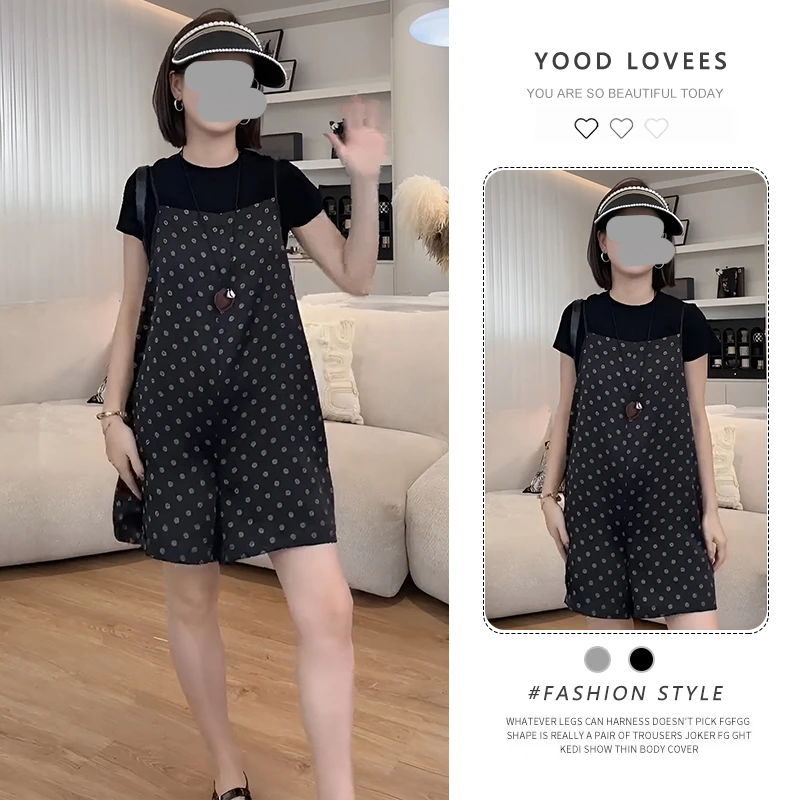 减龄显瘦时尚套装女2025夏季新款小个子波点洋气上衣背带裤两件套