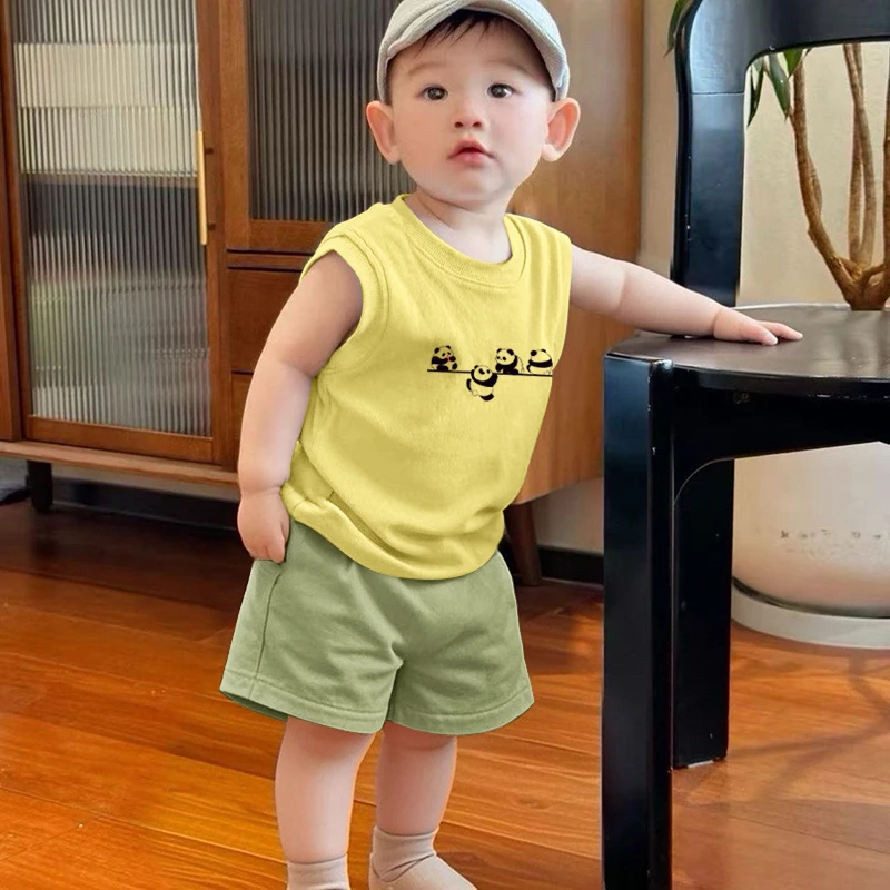 男童吊带背心套装2025夏季轻薄款儿童无袖T恤上衣夏日凉爽休闲裤