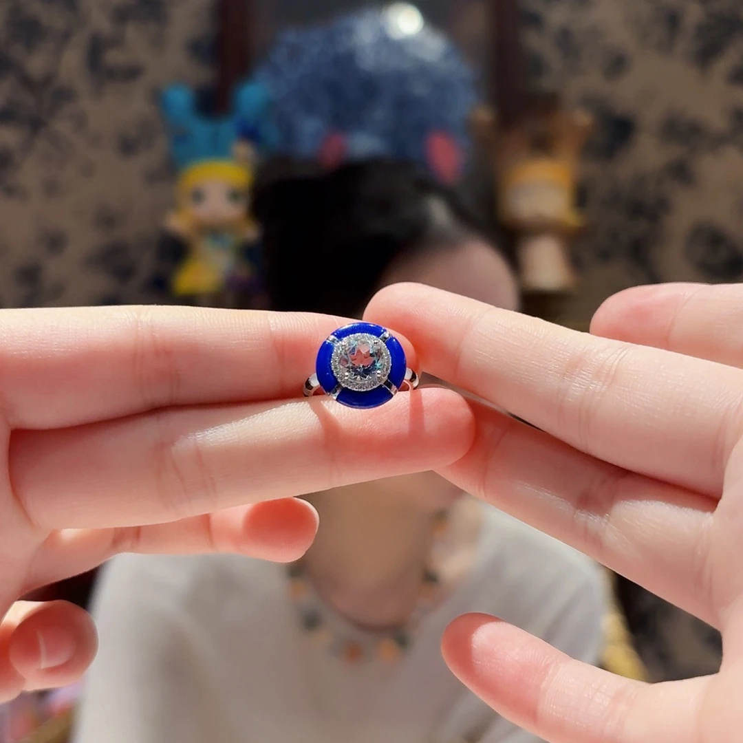 海蓝宝石戒指18K金镶嵌戒指