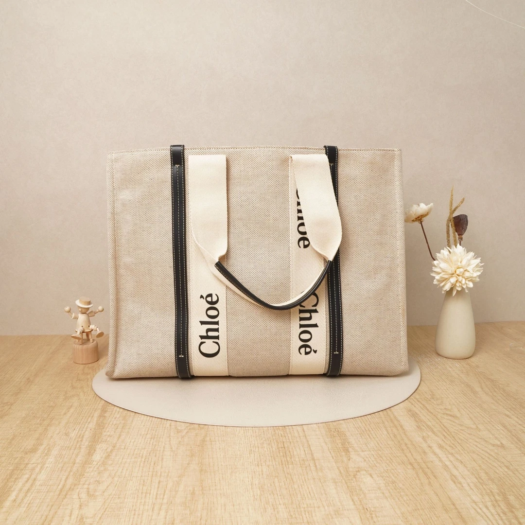 95新 Chloe/蔻依 托特包米色帆布 DS026959