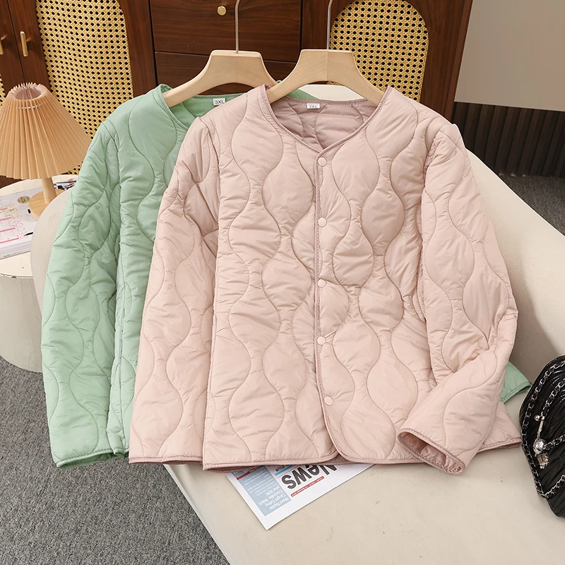 女款内胆棉衣大码短款纯色薄轻薄棉袄韩版冬季菱格学院风6013