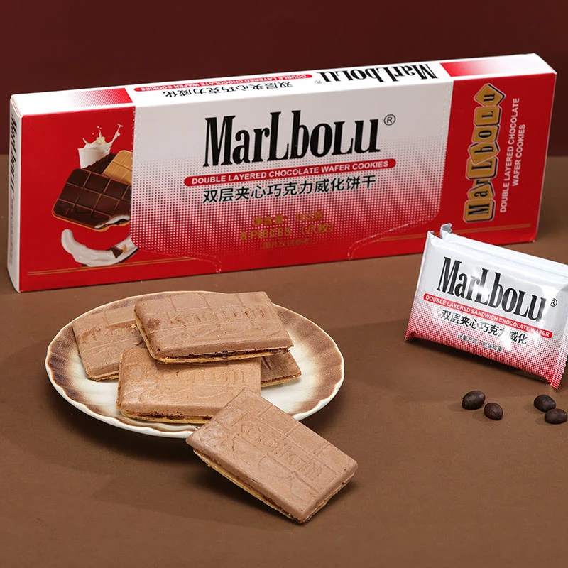 香港MarLboLu双层夹心巧克力威化饼干代餐饱腹办公追剧休闲零食品