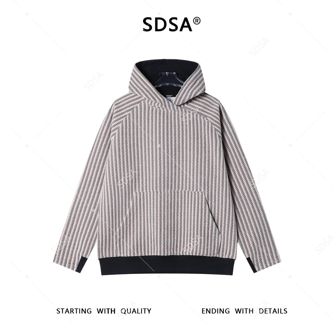 SDSA男士秋冬新款痞帅男装潮牌撞色舒竖纹连帽卫衣设计师百搭