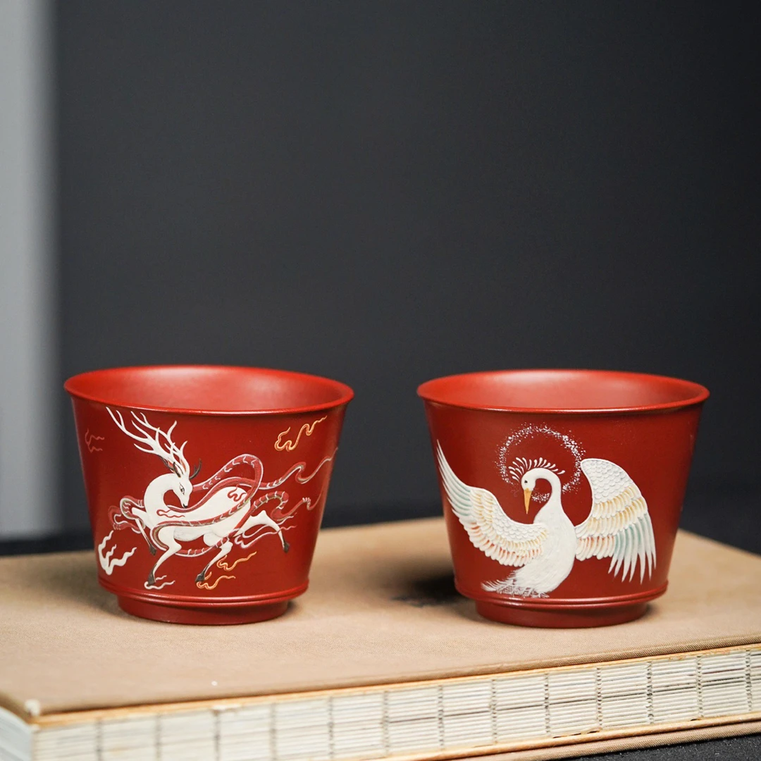 凤凰与神鹿 ·主人杯   （一个价格）180cc. 原矿朱泥  口径8高6.5cm