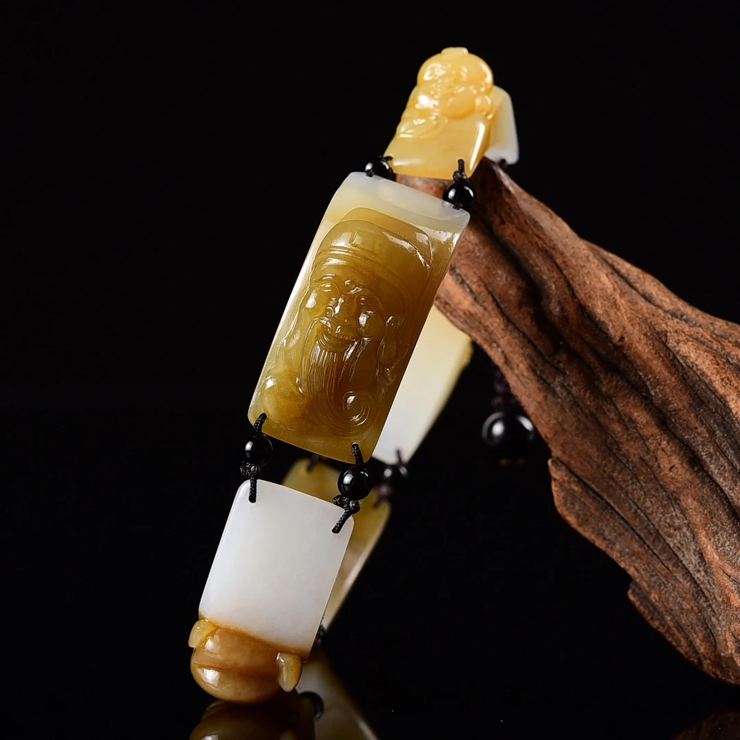 天然和田玉糖料福禄寿禧手链手牌财爷寿星手串