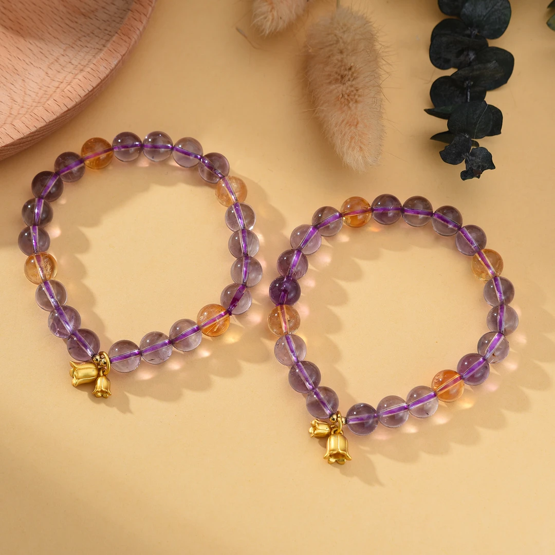 【婉葶珠宝】紫水晶黄水晶铃兰花手串（多样性发一）