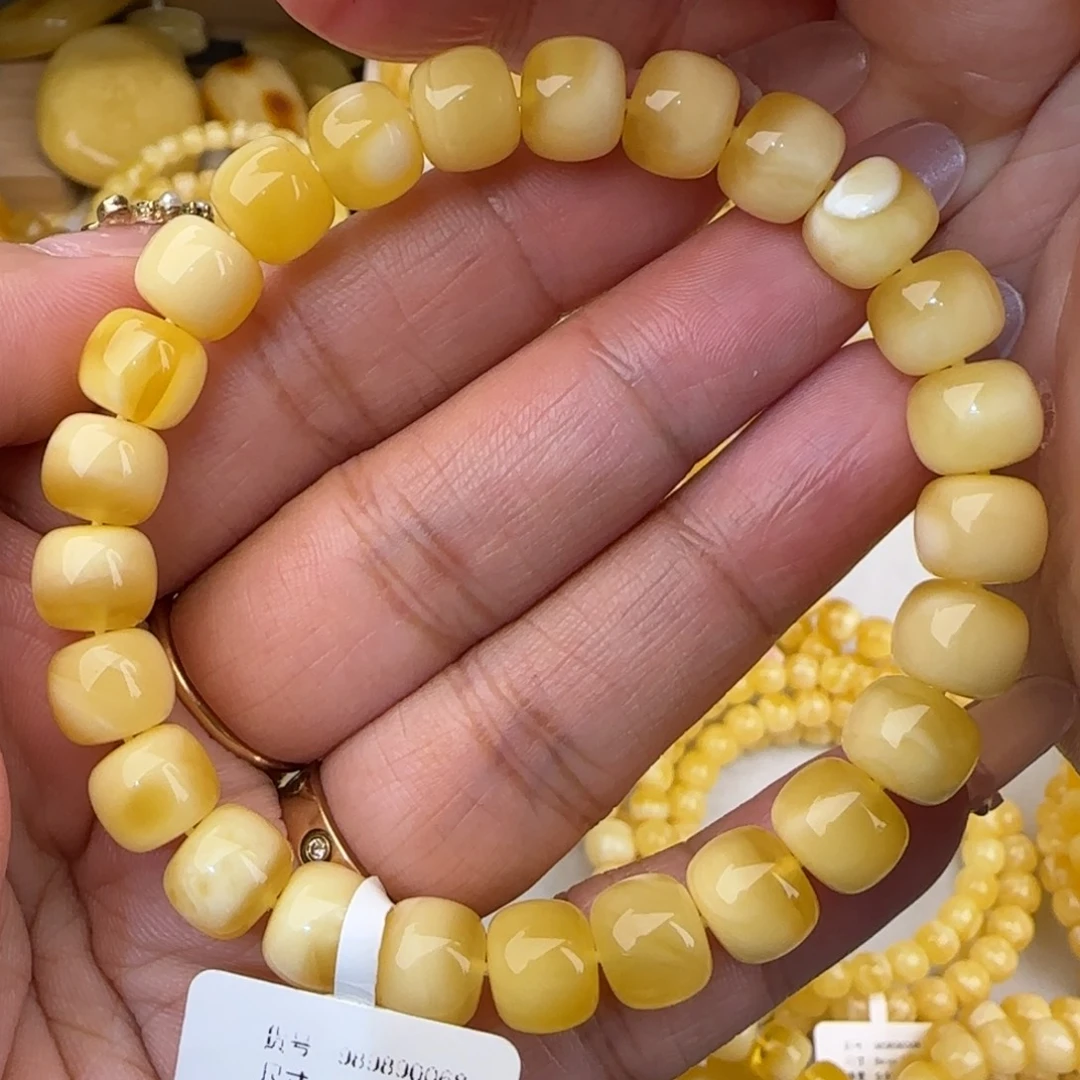 蜜蜡未镶嵌手串金白老型手串