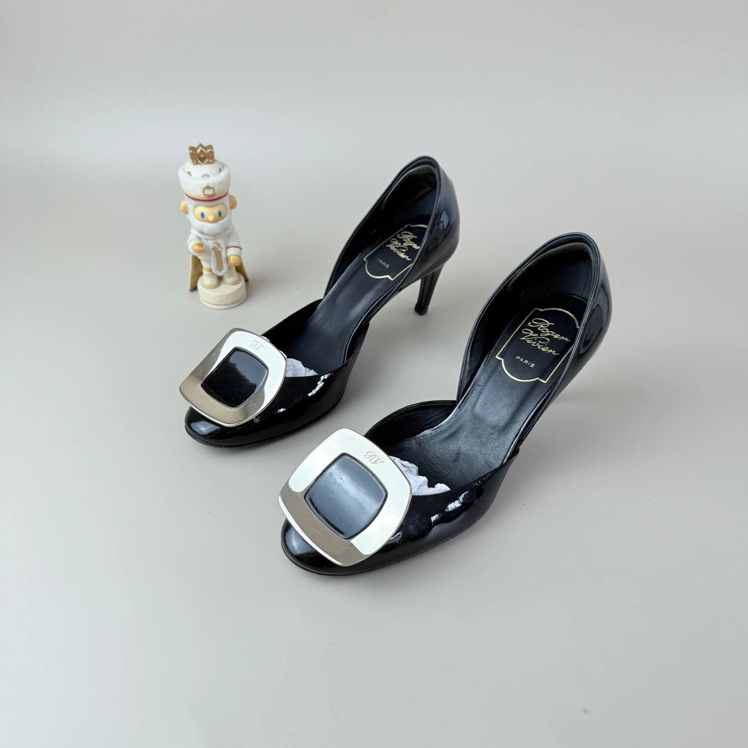 99新 Roger Vivier/罗杰·维威耶 黑金方扣高跟鞋 35码 YLP3250