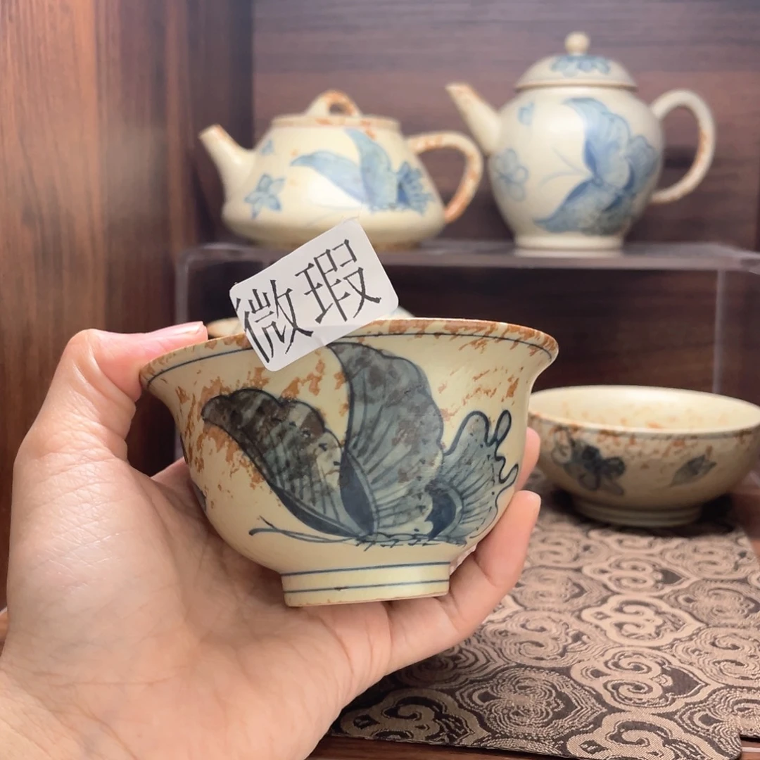 釉下彩纯手绘有瑕