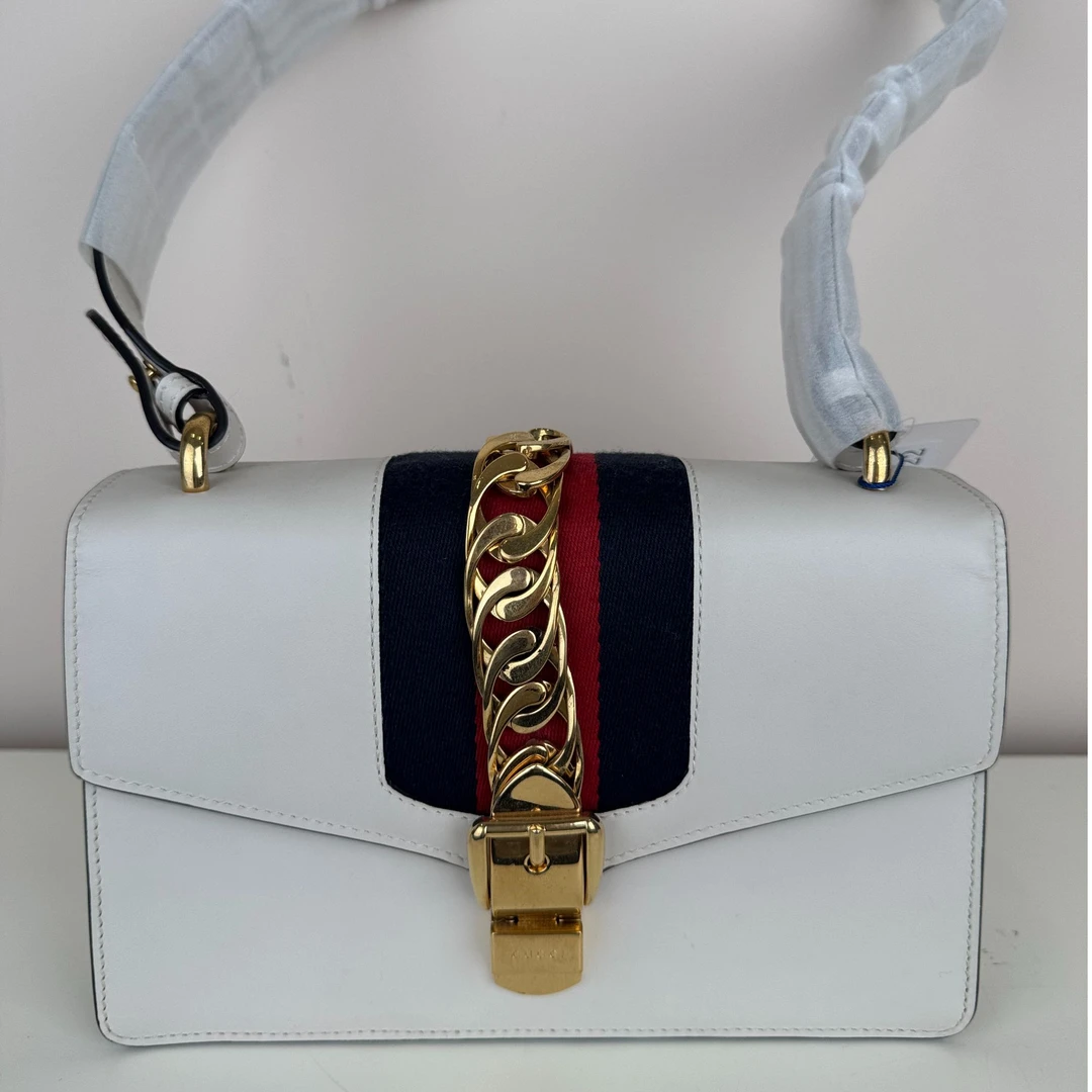 95新 GUCCI/古驰 白色中号塞尔维亚单肩包X546522